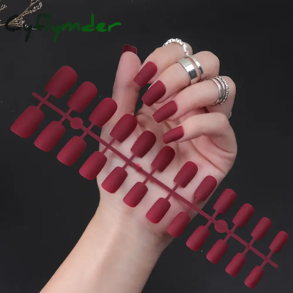 Cyflymder 24Pcs/Set Matte False Nails Glue Square Head Frosted Press On Fake Nail Tips Full Cover Artificial Fingernails Ballet Detachable