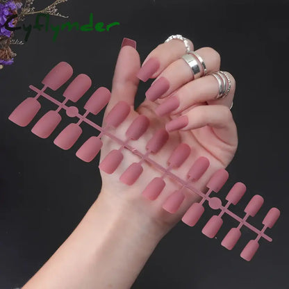 Cyflymder 24Pcs/Set Matte False Nails Glue Square Head Frosted Press On Fake Nail Tips Full Cover Artificial Fingernails Ballet Detachable