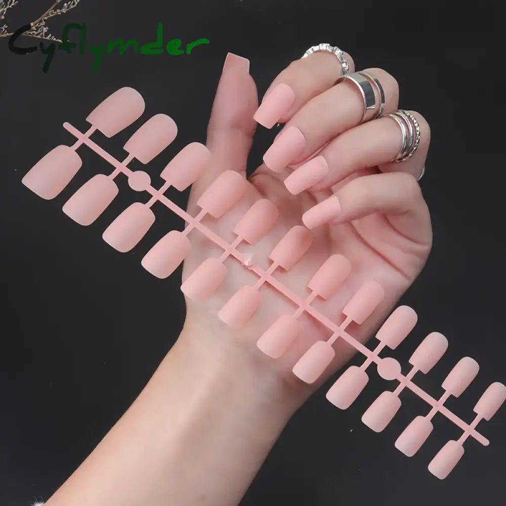 Cyflymder 24Pcs/Set Matte False Nails Glue Square Head Frosted Press On Fake Nail Tips Full Cover Artificial Fingernails Ballet Detachable