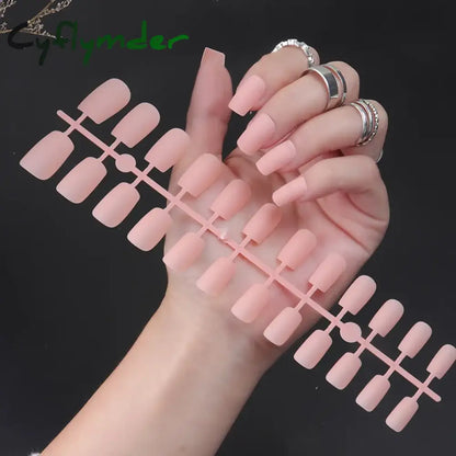 Cyflymder 24Pcs/Set Matte False Nails Glue Square Head Frosted Press On Fake Nail Tips Full Cover Artificial Fingernails Ballet Detachable