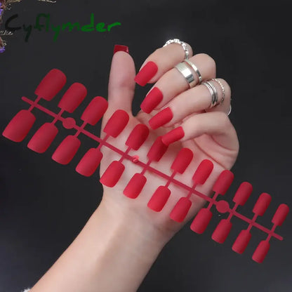 Cyflymder 24Pcs/Set Matte False Nails Glue Square Head Frosted Press On Fake Nail Tips Full Cover Artificial Fingernails Ballet Detachable