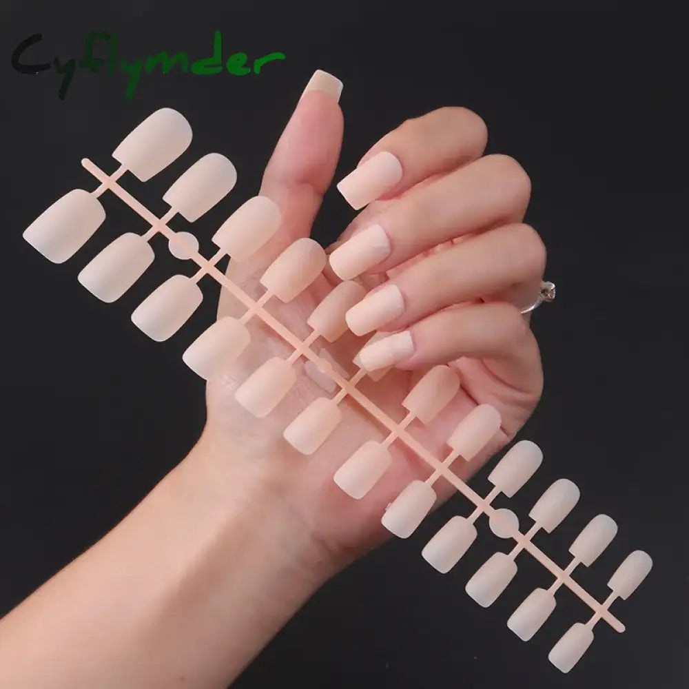 Cyflymder 24Pcs/Set Matte False Nails Glue Square Head Frosted Press On Fake Nail Tips Full Cover Artificial Fingernails Ballet Detachable