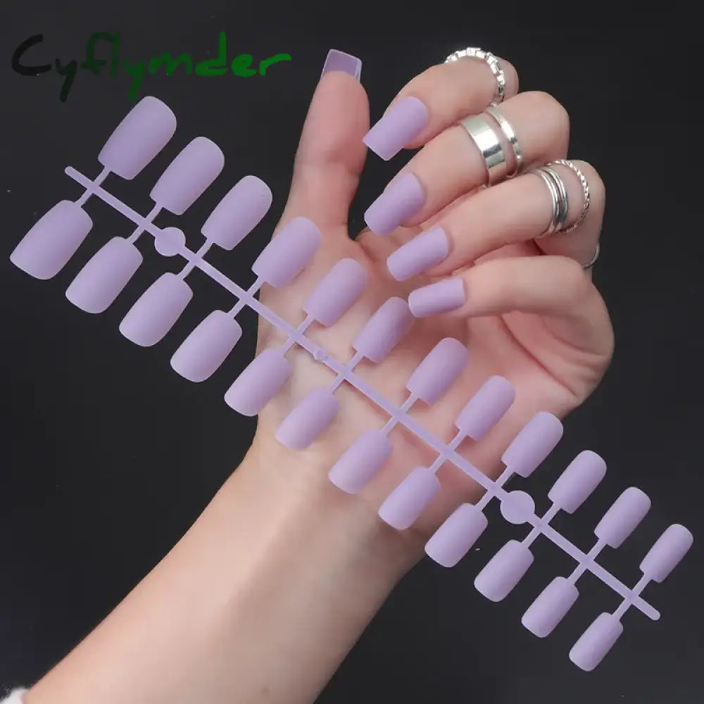 Cyflymder 24Pcs/Set Matte False Nails Glue Square Head Frosted Press On Fake Nail Tips Full Cover Artificial Fingernails Ballet Detachable