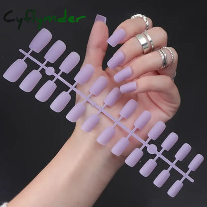 Cyflymder 24Pcs/Set Matte False Nails Glue Square Head Frosted Press On Fake Nail Tips Full Cover Artificial Fingernails Ballet Detachable
