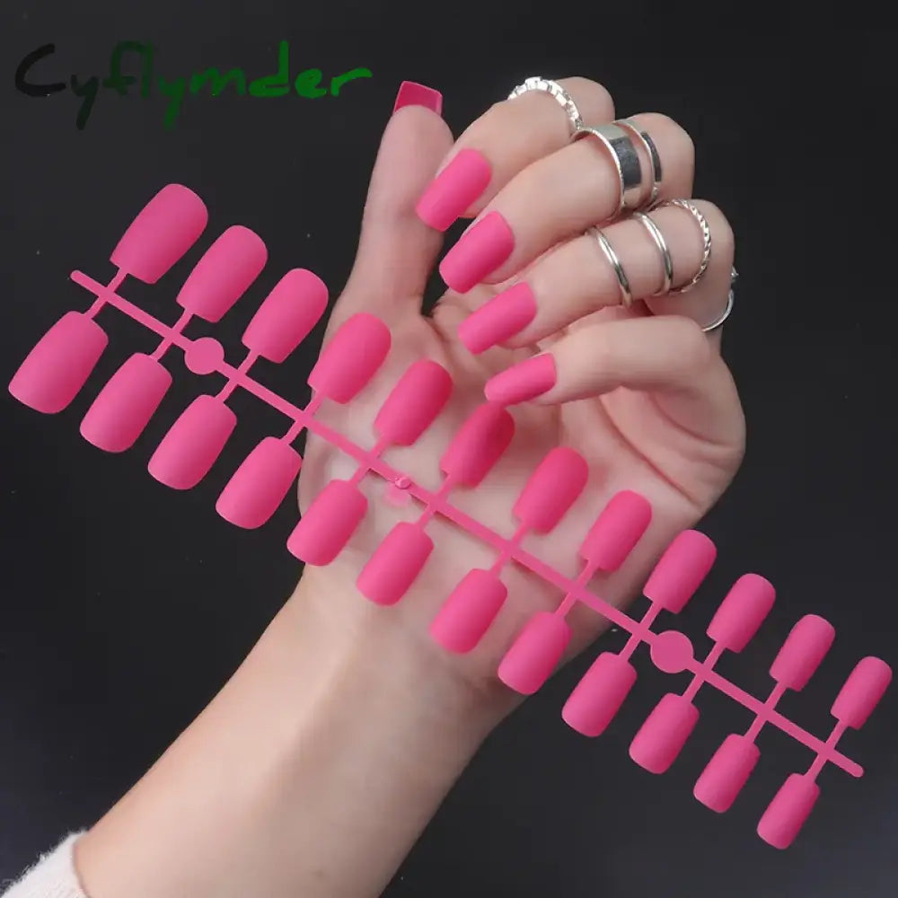 Cyflymder 24Pcs/Set Matte False Nails Glue Square Head Frosted Press On Fake Nail Tips Full Cover Artificial Fingernails Ballet Detachable