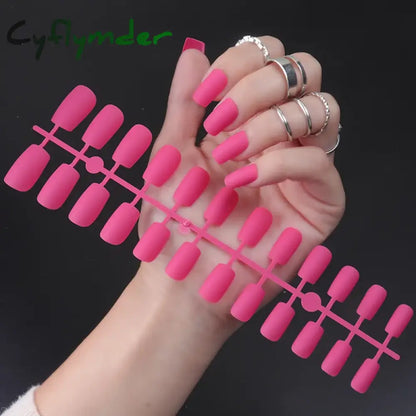 Cyflymder 24Pcs/Set Matte False Nails Glue Square Head Frosted Press On Fake Nail Tips Full Cover Artificial Fingernails Ballet Detachable
