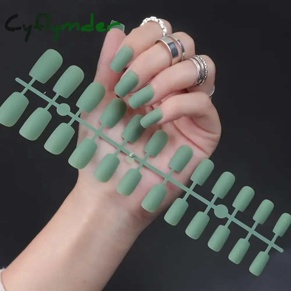 Cyflymder 24Pcs/Set Matte False Nails Glue Square Head Frosted Press On Fake Nail Tips Full Cover Artificial Fingernails Ballet Detachable