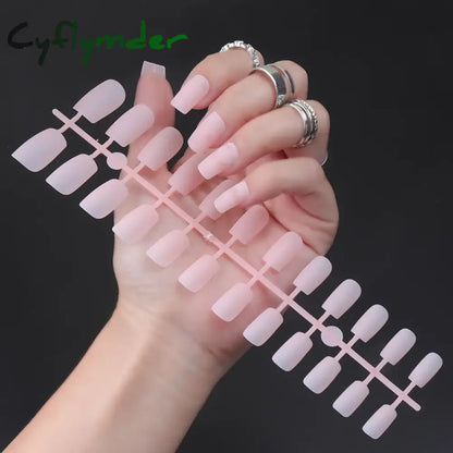 Cyflymder 24Pcs/Set Matte False Nails Glue Square Head Frosted Press On Fake Nail Tips Full Cover Artificial Fingernails Ballet Detachable
