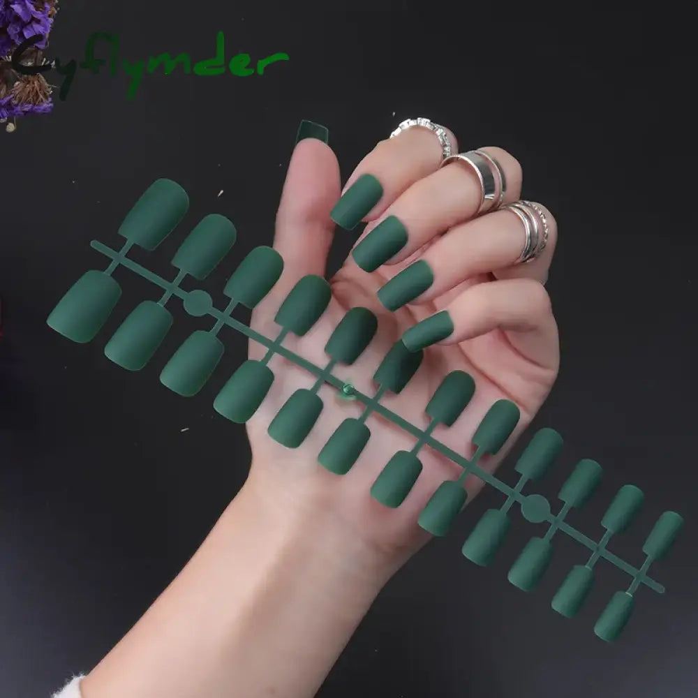 Cyflymder 24Pcs/Set Matte False Nails Glue Square Head Frosted Press On Fake Nail Tips Full Cover Artificial Fingernails Ballet Detachable