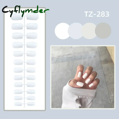 Cyflymder 24Pcs/Set Matte False Nails Glue Square Head Frosted Press On Fake Nail Tips Full Cover Artificial Fingernails Ballet Detachable