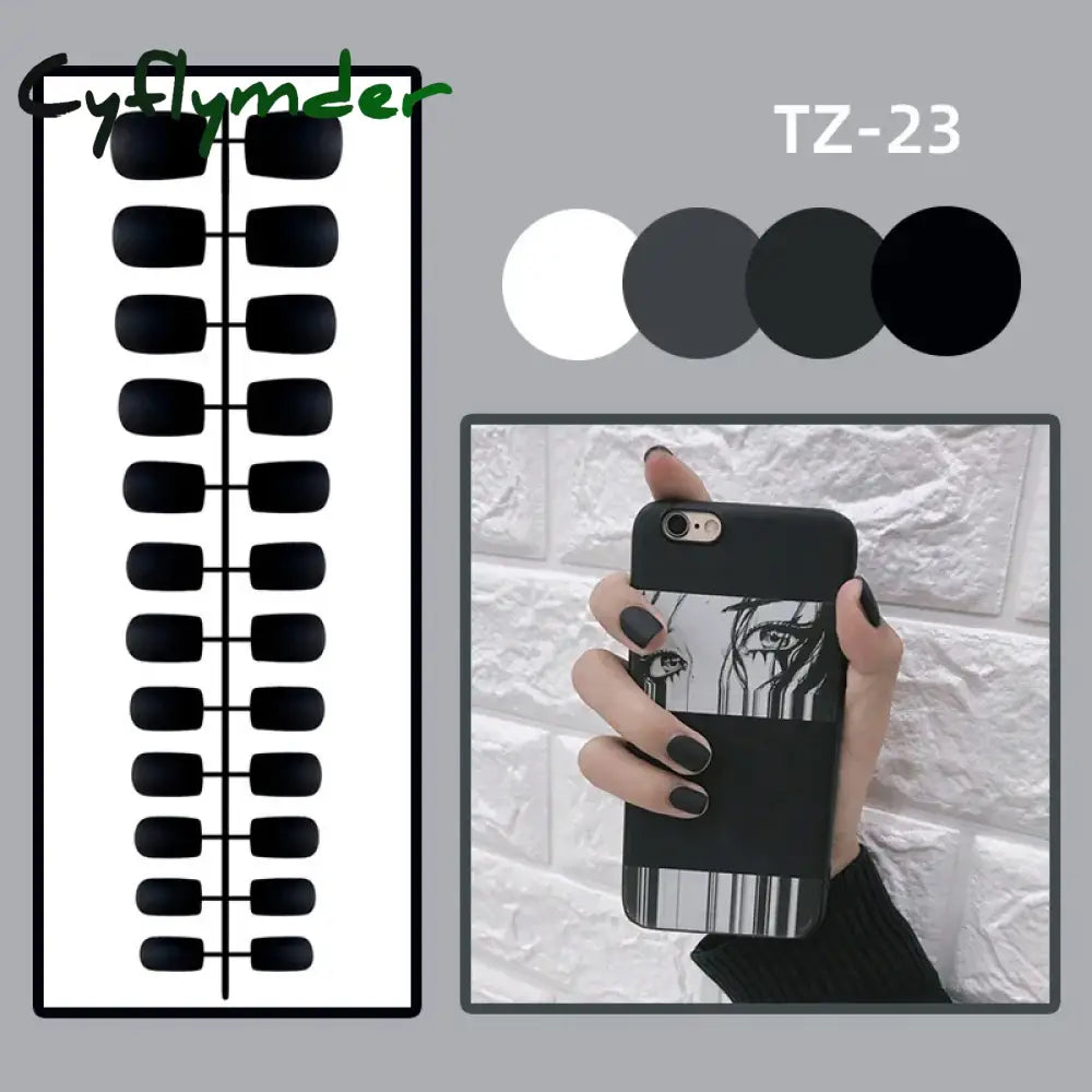 Cyflymder 24Pcs/Set Matte False Nails Glue Square Head Frosted Press On Fake Nail Tips Full Cover Artificial Fingernails Ballet Detachable