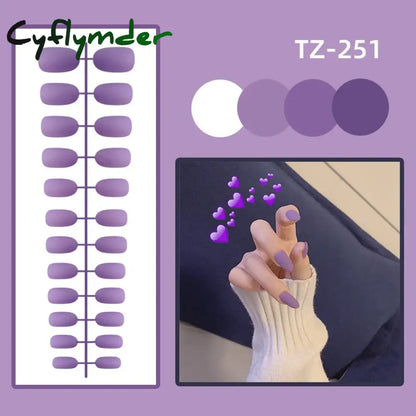 Cyflymder 24Pcs/Set Matte False Nails Glue Square Head Frosted Press On Fake Nail Tips Full Cover Artificial Fingernails Ballet Detachable