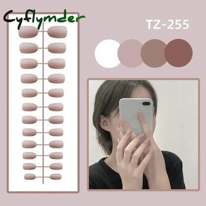 Cyflymder 24Pcs/Set Matte False Nails Glue Square Head Frosted Press On Fake Nail Tips Full Cover Artificial Fingernails Ballet Detachable