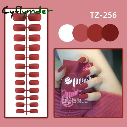 Cyflymder 24Pcs/Set Matte False Nails Glue Square Head Frosted Press On Fake Nail Tips Full Cover Artificial Fingernails Ballet Detachable