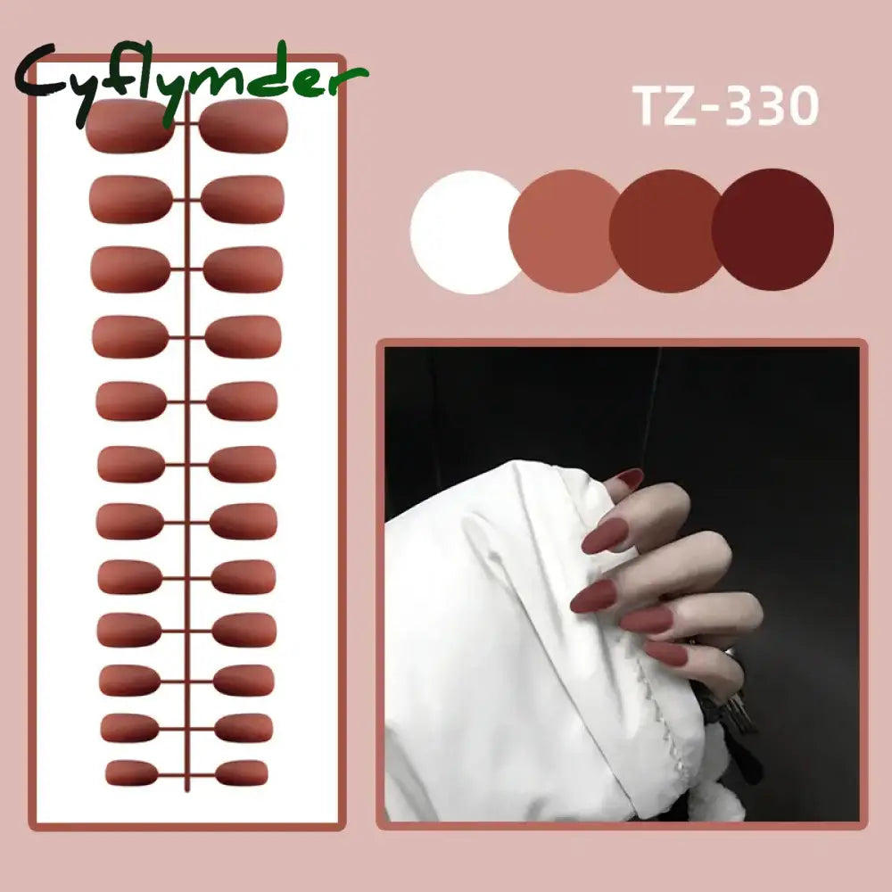 Cyflymder 24Pcs/Set Matte False Nails Glue Square Head Frosted Press On Fake Nail Tips Full Cover Artificial Fingernails Ballet Detachable