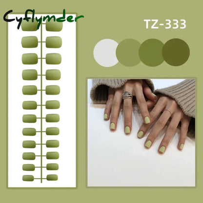 Cyflymder 24Pcs/Set Matte False Nails Glue Square Head Frosted Press On Fake Nail Tips Full Cover Artificial Fingernails Ballet Detachable