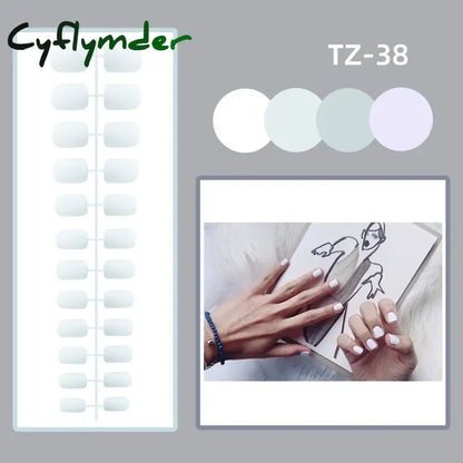Cyflymder 24Pcs/Set Matte False Nails Glue Square Head Frosted Press On Fake Nail Tips Full Cover Artificial Fingernails Ballet Detachable