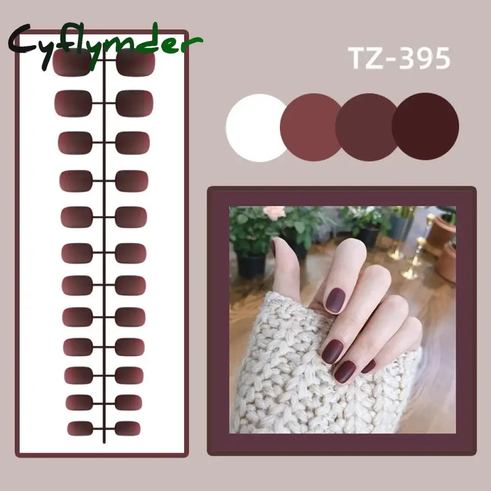 Cyflymder 24Pcs/Set Matte False Nails Glue Square Head Frosted Press On Fake Nail Tips Full Cover Artificial Fingernails Ballet Detachable