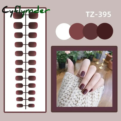 Cyflymder 24Pcs/Set Matte False Nails Glue Square Head Frosted Press On Fake Nail Tips Full Cover Artificial Fingernails Ballet Detachable