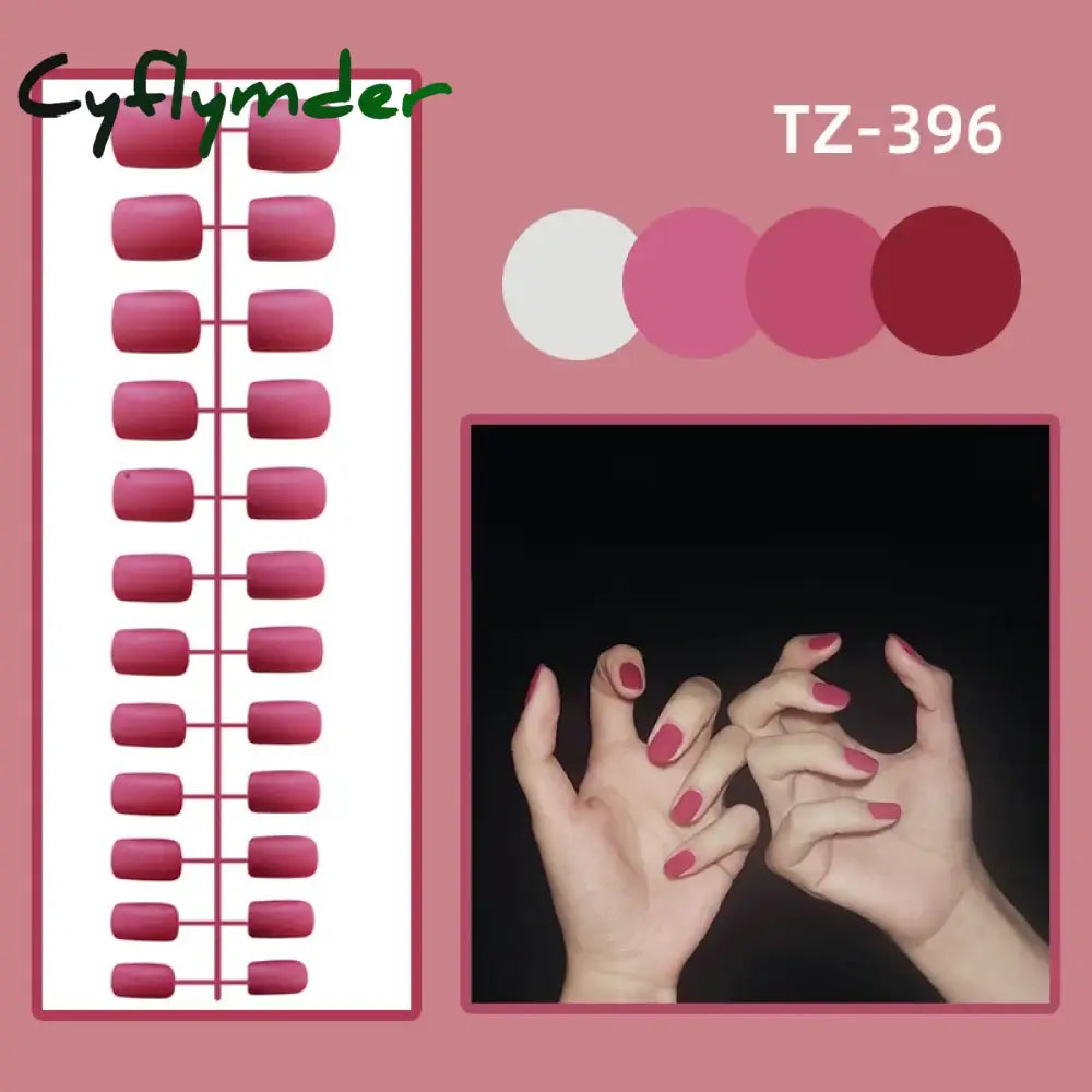 Cyflymder 24Pcs/Set Matte False Nails Glue Square Head Frosted Press On Fake Nail Tips Full Cover Artificial Fingernails Ballet Detachable