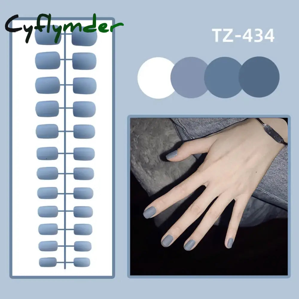 Cyflymder 24Pcs/Set Matte False Nails Glue Square Head Frosted Press On Fake Nail Tips Full Cover Artificial Fingernails Ballet Detachable
