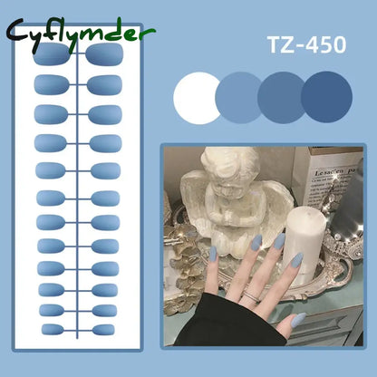 Cyflymder 24Pcs/Set Matte False Nails Glue Square Head Frosted Press On Fake Nail Tips Full Cover Artificial Fingernails Ballet Detachable