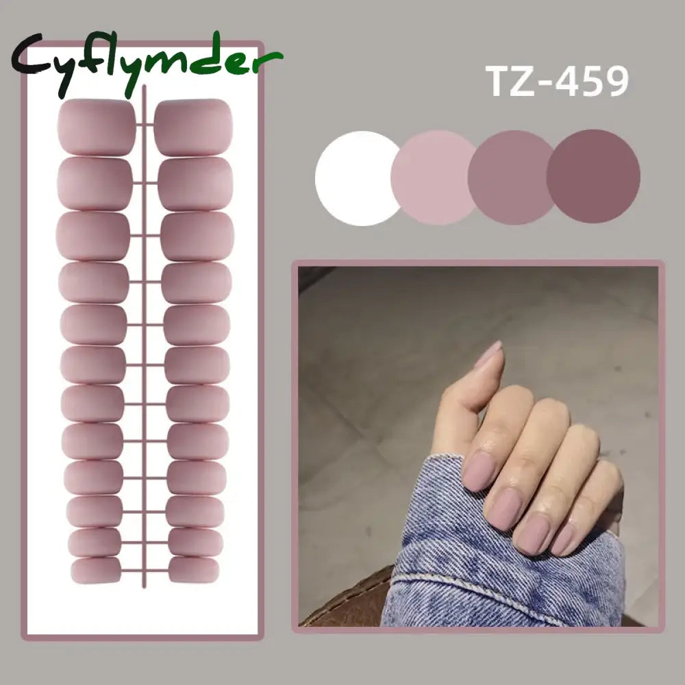 Cyflymder 24Pcs/Set Matte False Nails Glue Square Head Frosted Press On Fake Nail Tips Full Cover Artificial Fingernails Ballet Detachable