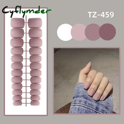 Cyflymder 24Pcs/Set Matte False Nails Glue Square Head Frosted Press On Fake Nail Tips Full Cover Artificial Fingernails Ballet Detachable