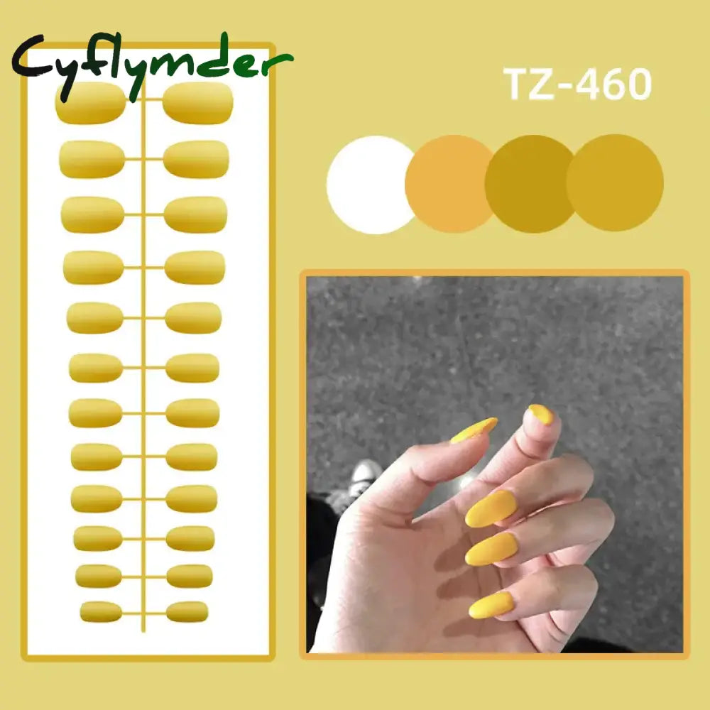 Cyflymder 24Pcs/Set Matte False Nails Glue Square Head Frosted Press On Fake Nail Tips Full Cover Artificial Fingernails Ballet Detachable