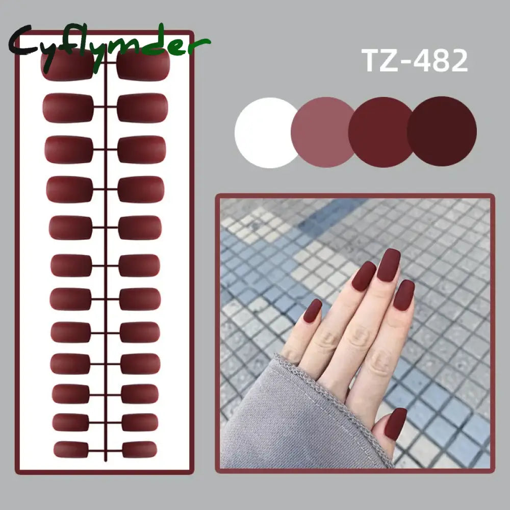 Cyflymder 24Pcs/Set Matte False Nails Glue Square Head Frosted Press On Fake Nail Tips Full Cover Artificial Fingernails Ballet Detachable