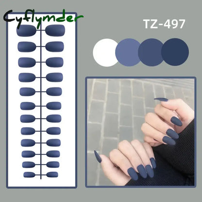 Cyflymder 24Pcs/Set Matte False Nails Glue Square Head Frosted Press On Fake Nail Tips Full Cover Artificial Fingernails Ballet Detachable