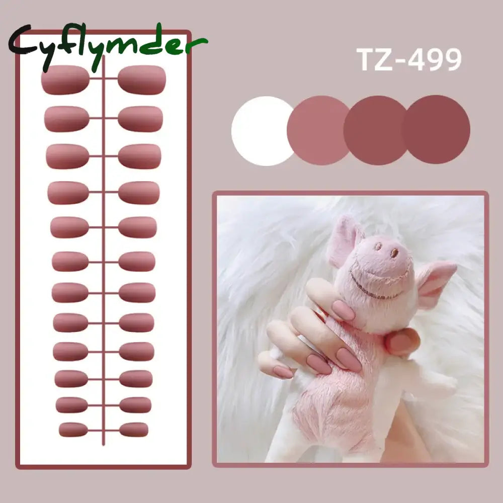 Cyflymder 24Pcs/Set Matte False Nails Glue Square Head Frosted Press On Fake Nail Tips Full Cover Artificial Fingernails Ballet Detachable