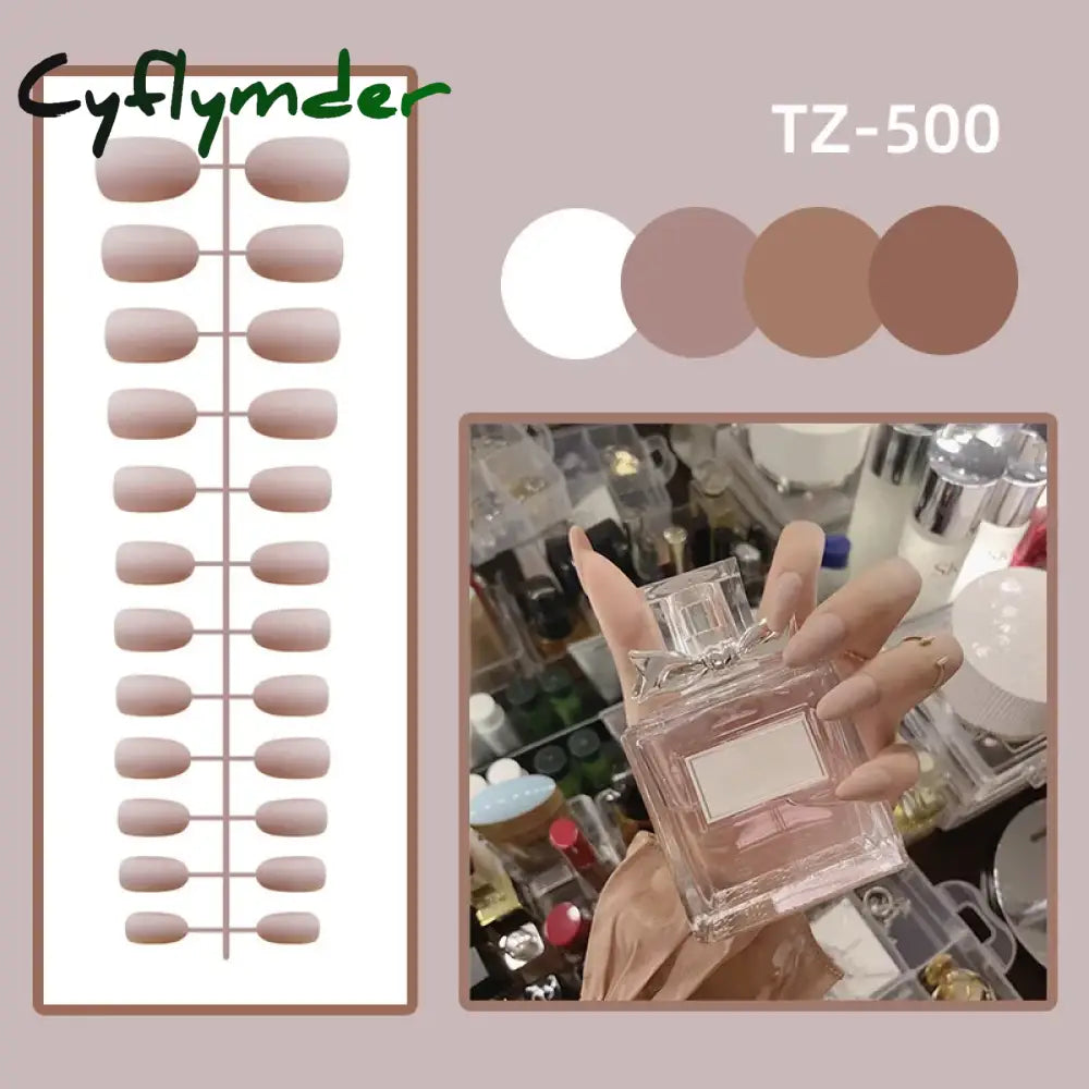 Cyflymder 24Pcs/Set Matte False Nails Glue Square Head Frosted Press On Fake Nail Tips Full Cover Artificial Fingernails Ballet Detachable