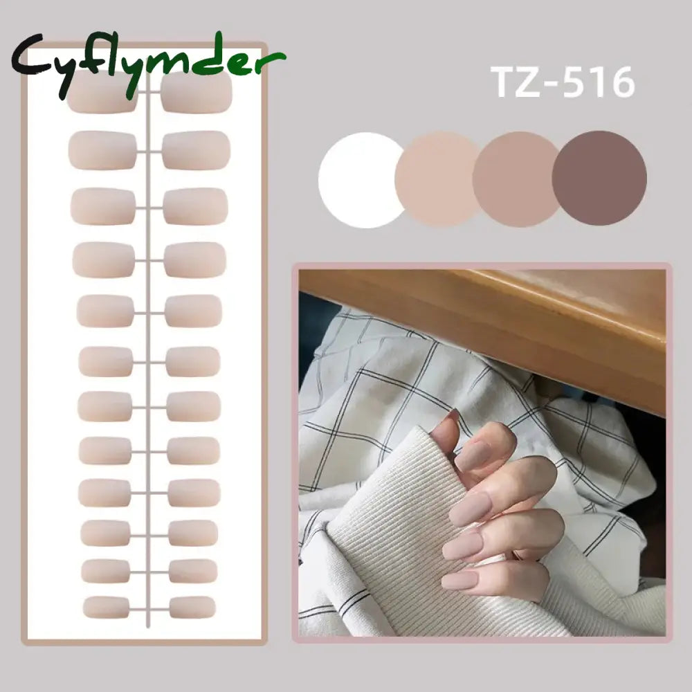 Cyflymder 24Pcs/Set Matte False Nails Glue Square Head Frosted Press On Fake Nail Tips Full Cover Artificial Fingernails Ballet Detachable
