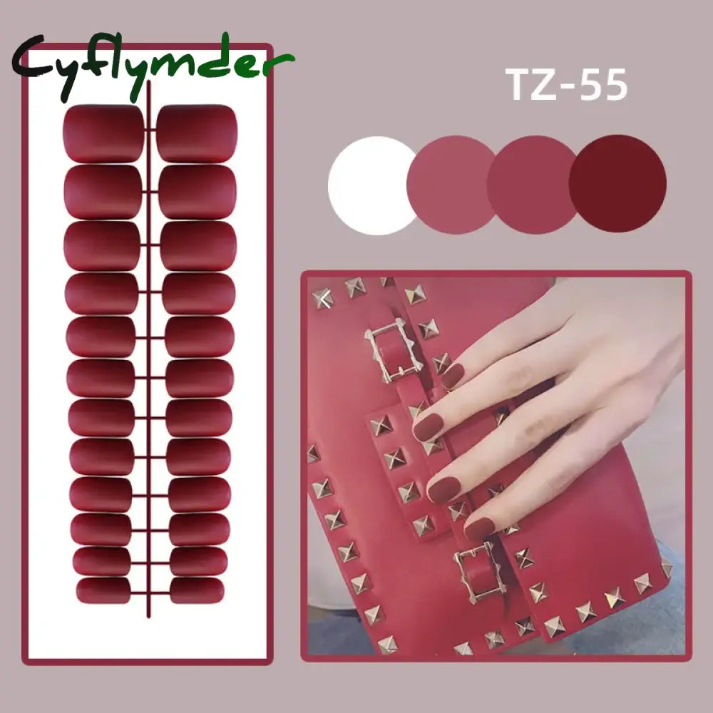 Cyflymder 24Pcs/Set Matte False Nails Glue Square Head Frosted Press On Fake Nail Tips Full Cover Artificial Fingernails Ballet Detachable