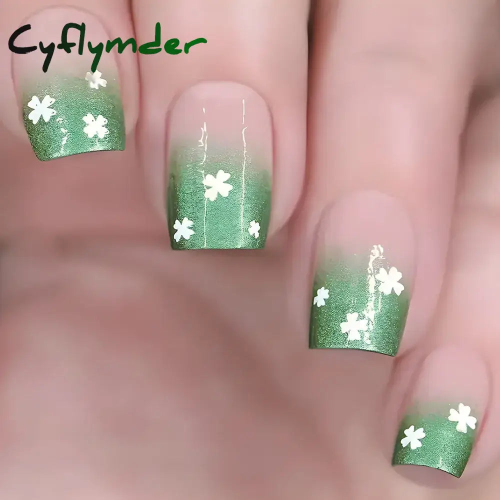 Cyflymder 24pcs/set short saure fake nails for Spring summer season french style flowers butterfly design press on false nail art tips