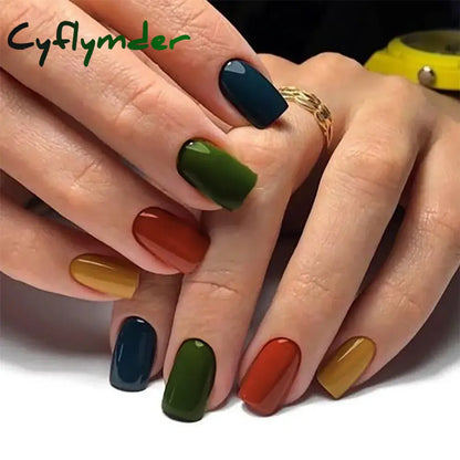 Cyflymder 24pcs/set Short Square Fake Nails for Women Girls Pink Green Blue Yellow Purple Tips Faux Ongles Press on False Nail Supplies