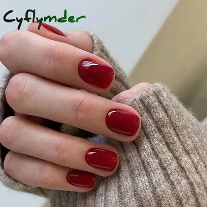 Cyflymder 24Pcs/Set Single Color Glossy False Nails Full Cover Removable Fake Nails Art Faux Acrylic Press on Nail Tools Short Nails Tips