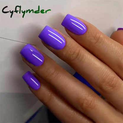 Cyflymder 24Pcs/Set Single Color Glossy False Nails Full Cover Removable Fake Nails Art Faux Acrylic Press on Nail Tools Short Nails Tips