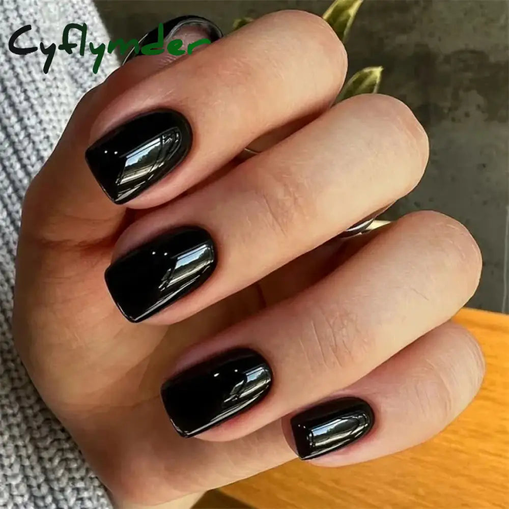 Cyflymder 24Pcs/Set Single Color Glossy False Nails Full Cover Removable Fake Nails Art Faux Acrylic Press on Nail Tools Short Nails Tips