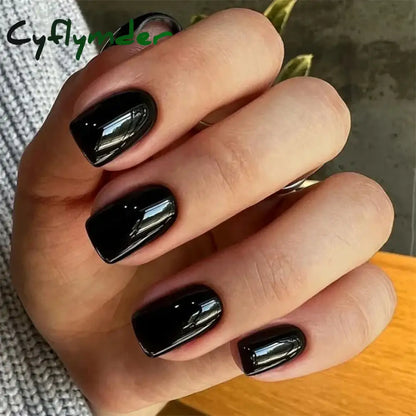 Cyflymder 24Pcs/Set Single Color Glossy False Nails Full Cover Removable Fake Nails Art Faux Acrylic Press on Nail Tools Short Nails Tips