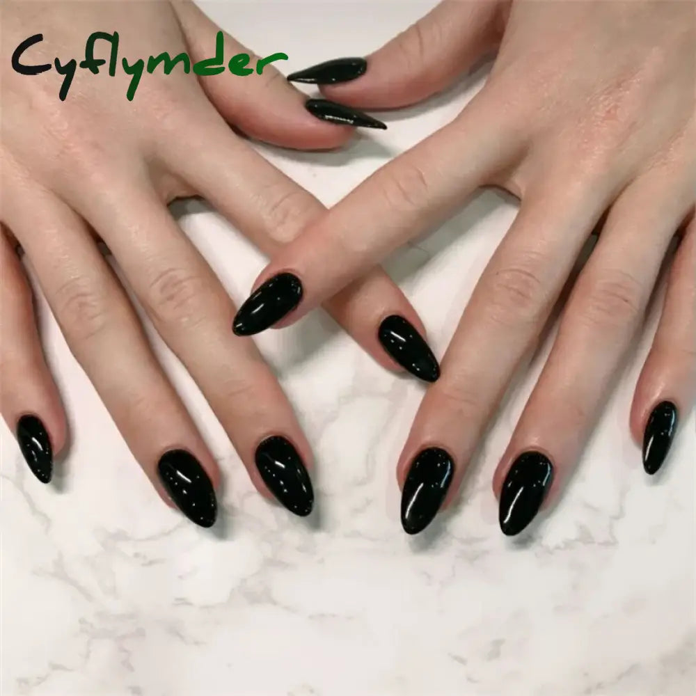 Cyflymder 24Pcs/Set Single Color Glossy False Nails Full Cover Removable Fake Nails Art Faux Acrylic Press on Nail Tools Short Nails Tips