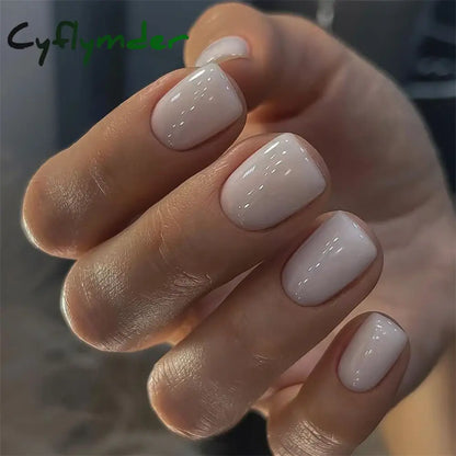 Cyflymder 24Pcs/Set Single Color Glossy False Nails Full Cover Removable Fake Nails Art Faux Acrylic Press on Nail Tools Short Nails Tips