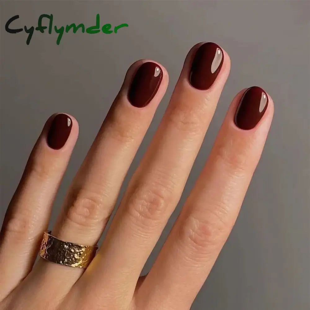 Cyflymder 24Pcs/Set Single Color Glossy False Nails Full Cover Removable Fake Nails Art Faux Acrylic Press on Nail Tools Short Nails Tips