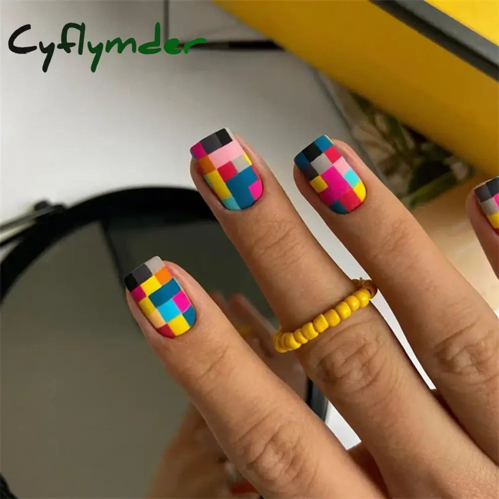 Cyflymder 24Pcs/Set White Long Almond Fake Nails Art Black Heart Oval Artificial Removable Acrylic Press on Nail Hot Sale Stick on Nails