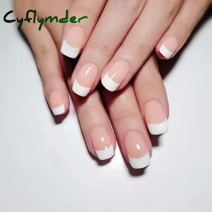 Cyflymder 24Pcs/Set White Long Almond Fake Nails Art Black Heart Oval Artificial Removable Acrylic Press on Nail Hot Sale Stick on Nails
