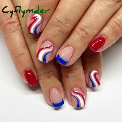 Cyflymder 24Pcs/Set White Long Almond Fake Nails Art Black Heart Oval Artificial Removable Acrylic Press on Nail Hot Sale Stick on Nails