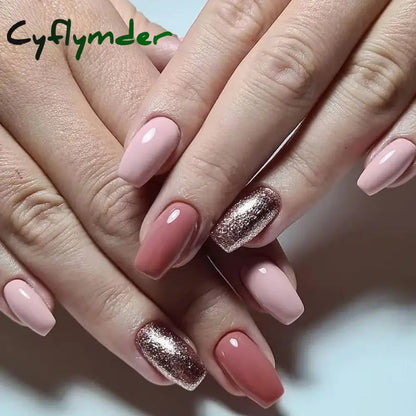 Cyflymder 24Pcs/Set White Long Almond Fake Nails Art Black Heart Oval Artificial Removable Acrylic Press on Nail Hot Sale Stick on Nails