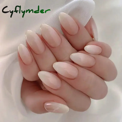 Cyflymder 24Pcs/Set White Long Almond Fake Nails Art Black Heart Oval Artificial Removable Acrylic Press on Nail Hot Sale Stick on Nails