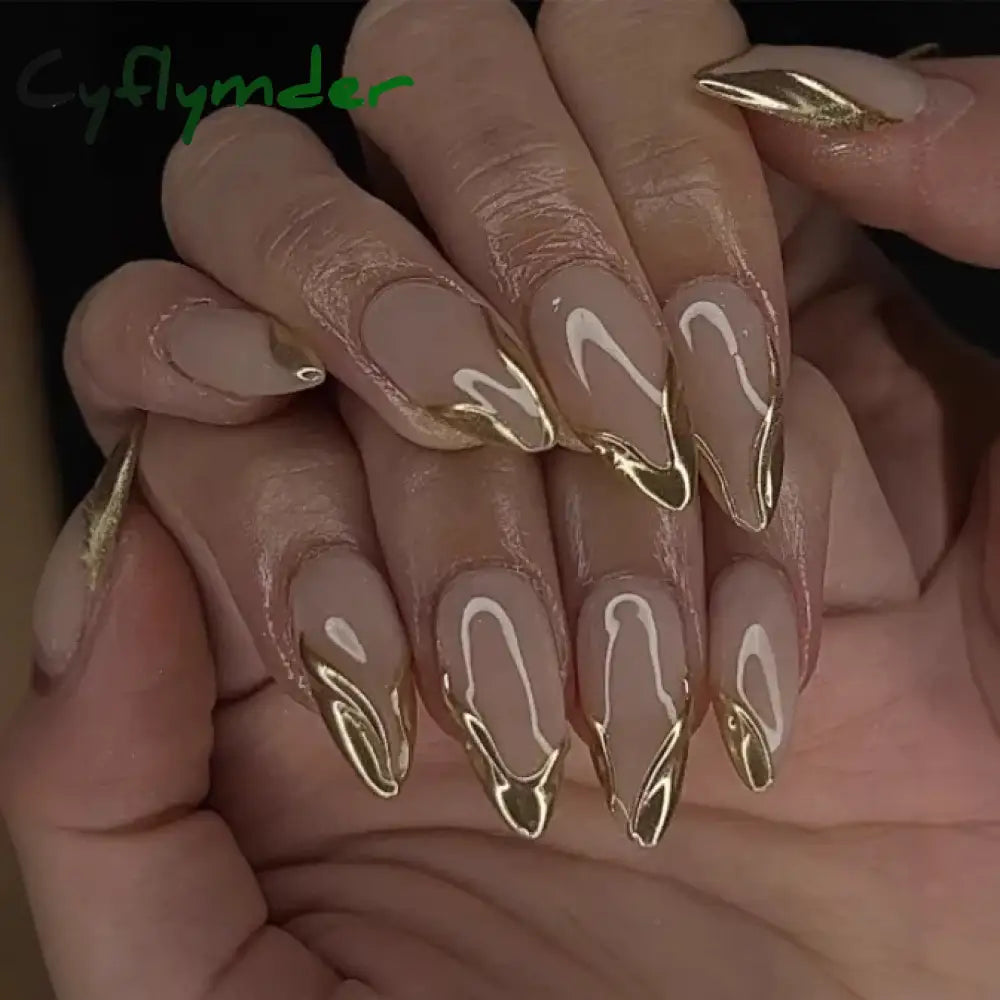 Cyflymder 24Pcs Short Almond Fake Nails Butterfly Wings Nail Art with Glue Glitter Flower False Nails Acrylic Autumn Winter Press on Nail